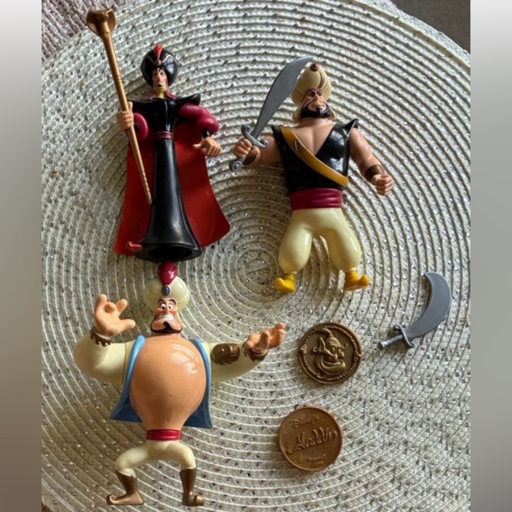 VINTAGE Aladdin Character Figure Lot — Jafar, Genie, and Guard 1992/1993
